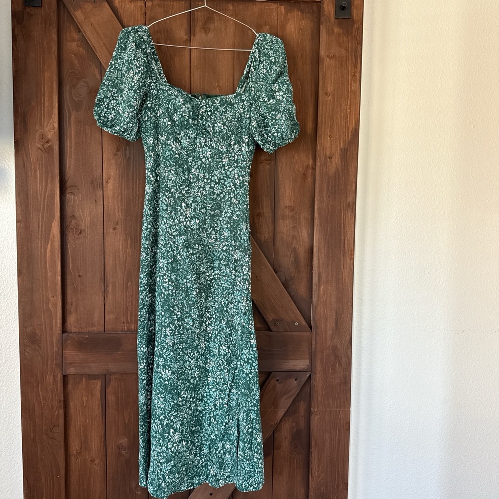 Madewell Teal Floral Smocked Dress